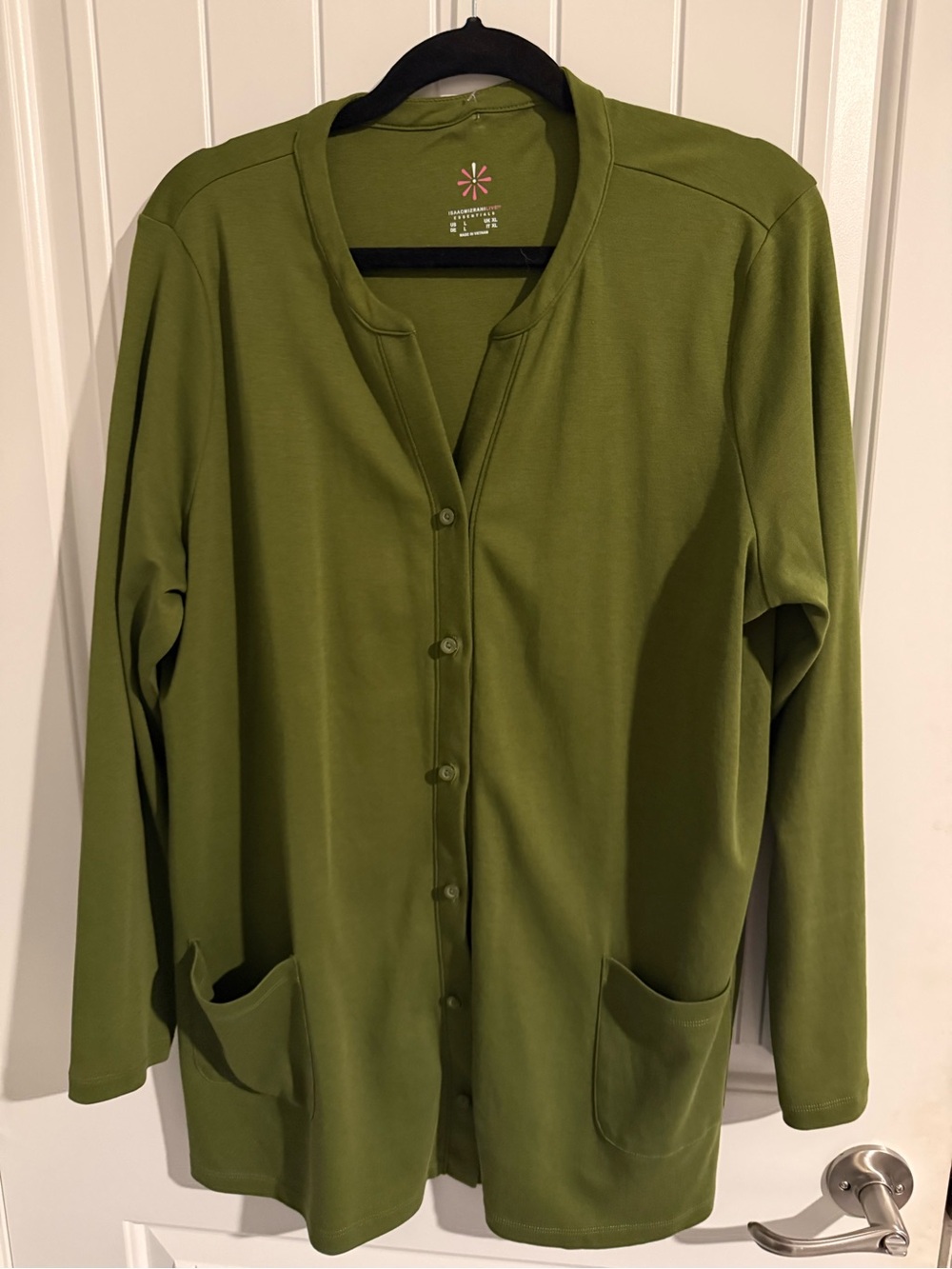 Isaac Mizrahi Live! Essentials Olive Green Button-Front Cardigan — Large